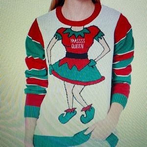 New Ugly Christmas Sweater Woman's Small Yaasss Queen (see pic of back)